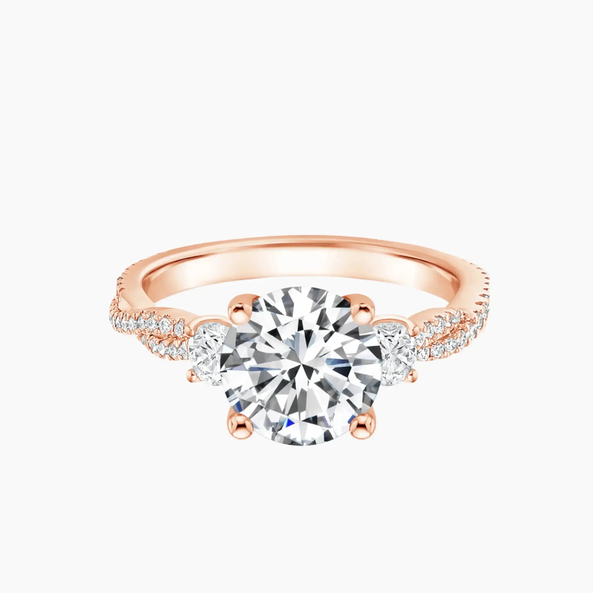 OBSER613 - Calista Adorned Three Stone Round Twisted engagement ring setting view 3
