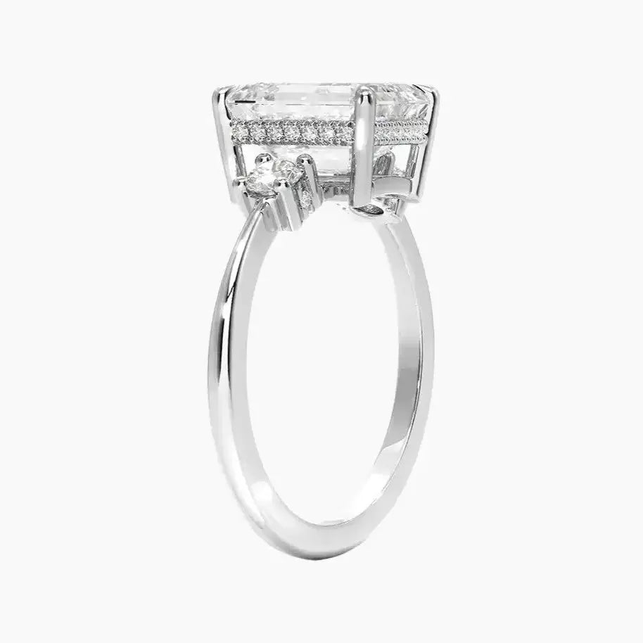OBSER590 - Seraphina Hidden Halo Three Stone Emerald engagement ring setting view 2