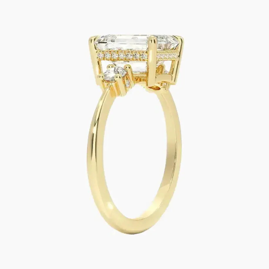 OBSER590 - Seraphina Hidden Halo Three Stone Emerald engagement ring setting view 6