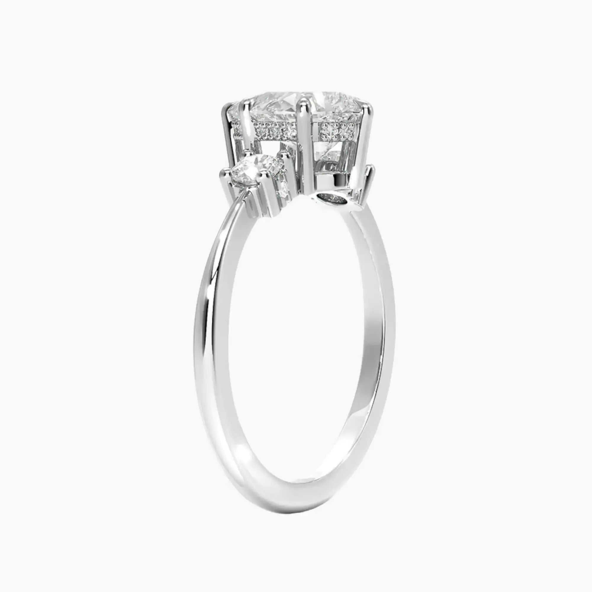 OBSER592 - Seraphina Hidden Halo Three Stone Pear engagement ring setting view 2