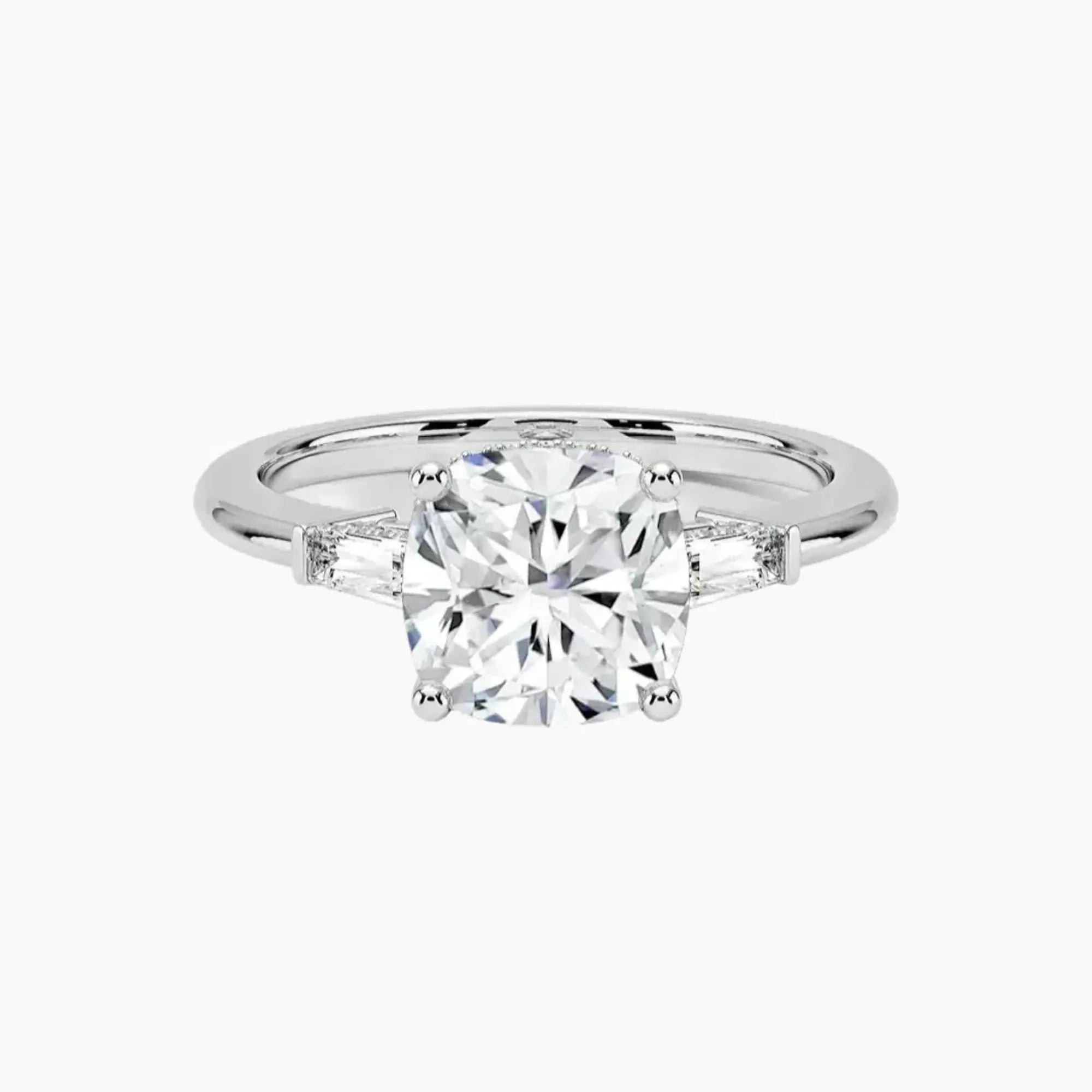 OBSER664 - Nyx Hidden Halo Three Stone Cushion engagement ring setting view 1
