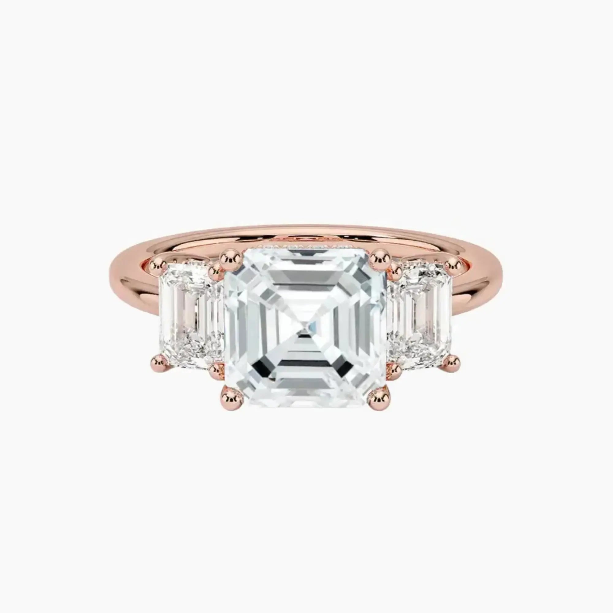 OBSER647 - Aurelia Hidden Halo Three Stone Asscher engagement ring setting view 4