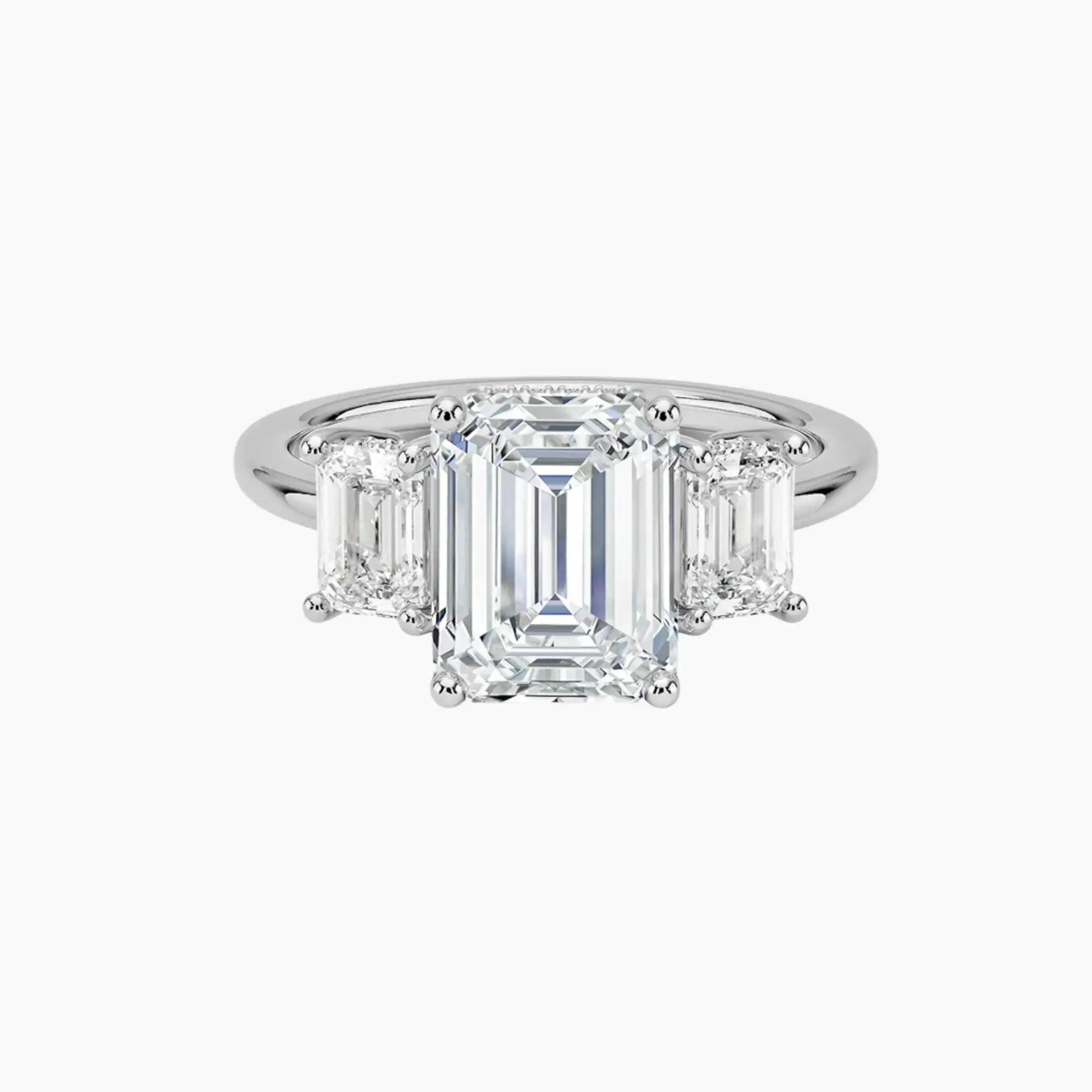 OBSER649 - Aurelia Hidden Halo Three Stone Emerald engagement ring setting view 1