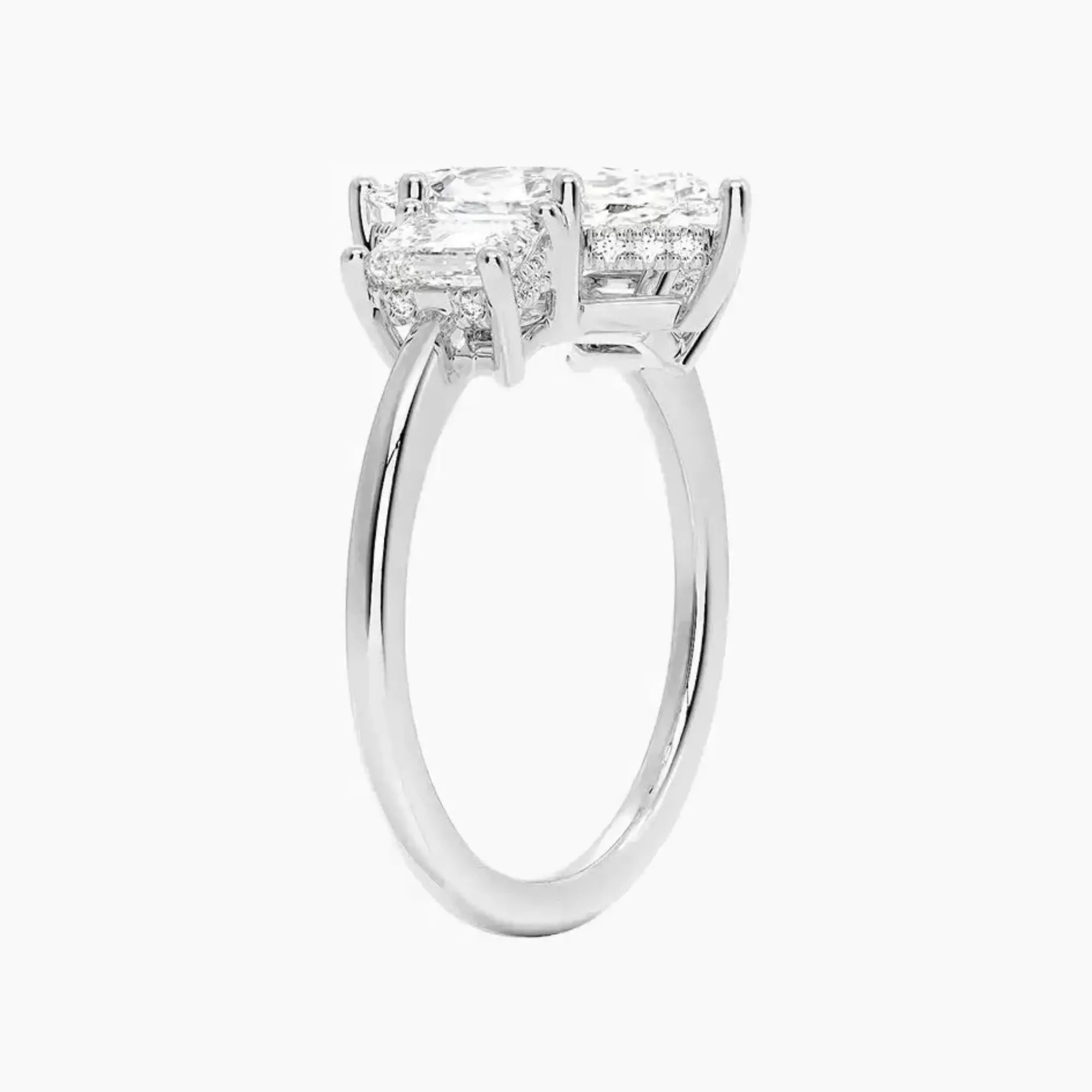 OBSER648 - Aurelia Hidden Halo Three Stone Marquise engagement ring setting view 2