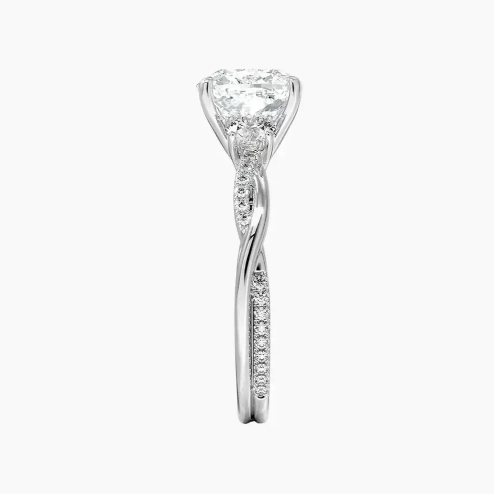 OBSER620 - Calista Three Stone Cushion Twisted engagement ring setting view 3