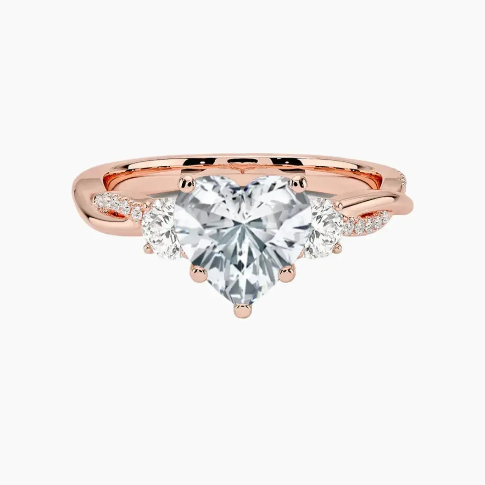 OBSER614 - Calista Three Stone Heart Twisted engagement ring setting view 4