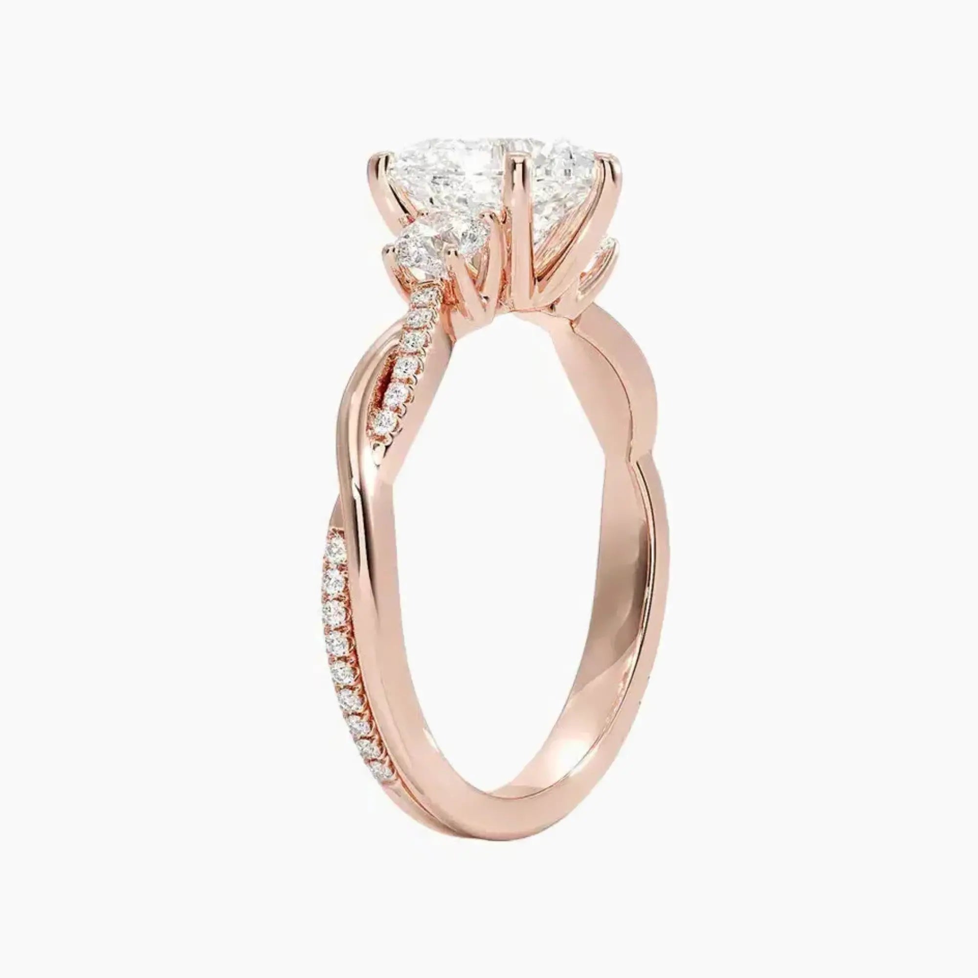 OBSER614 - Calista Three Stone Heart Twisted engagement ring setting view 5