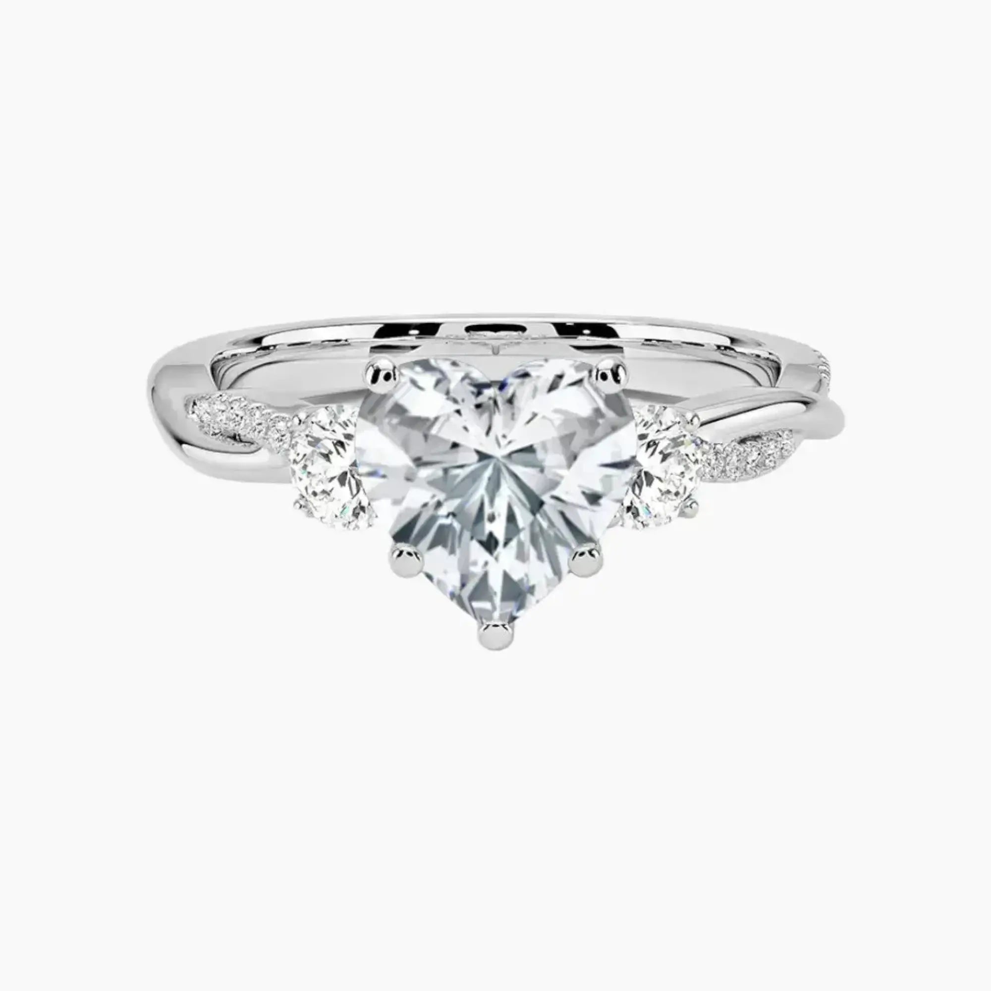 OBSER614 - Calista Three Stone Heart Twisted engagement ring setting view 1