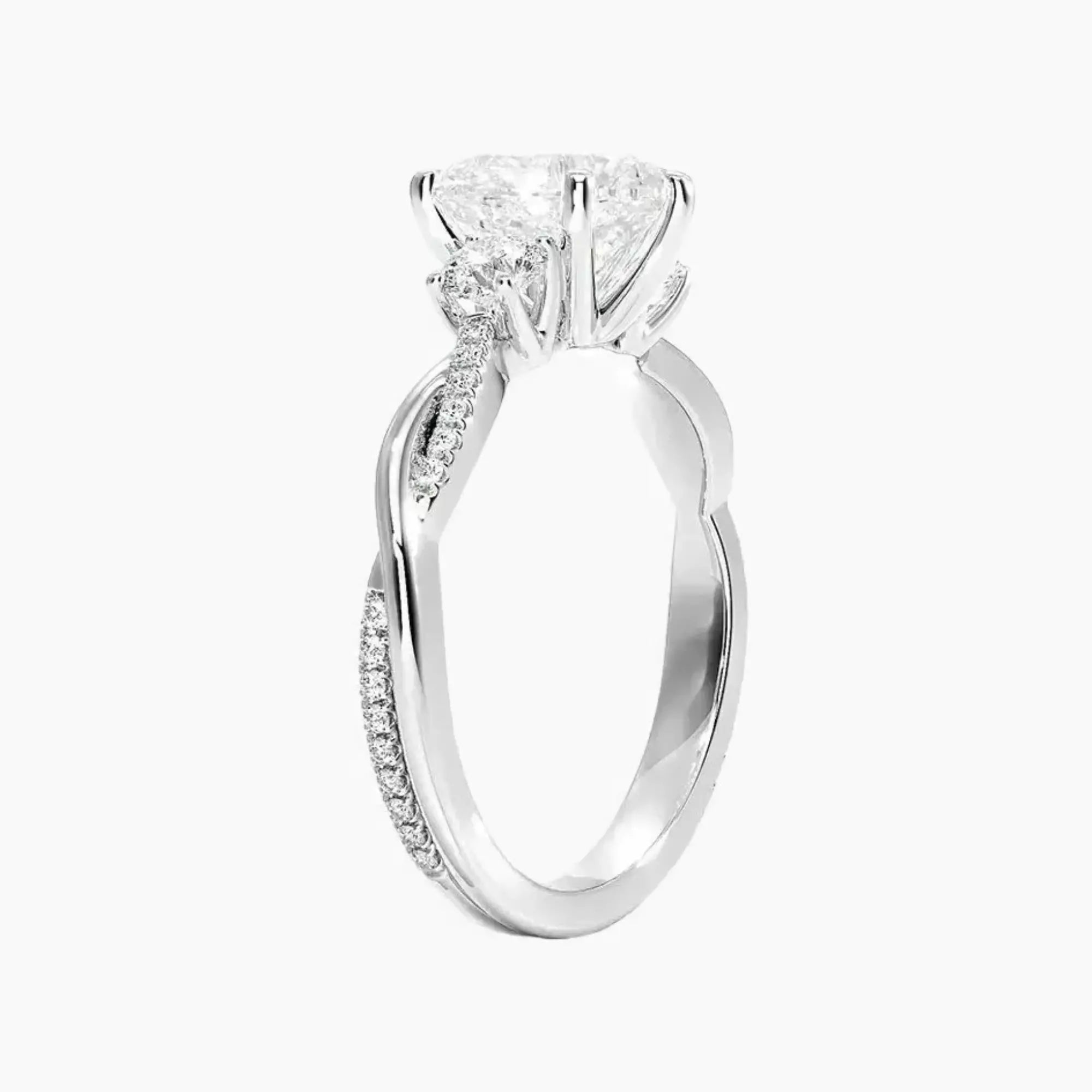 OBSER614 - Calista Three Stone Heart Twisted engagement ring setting view 2