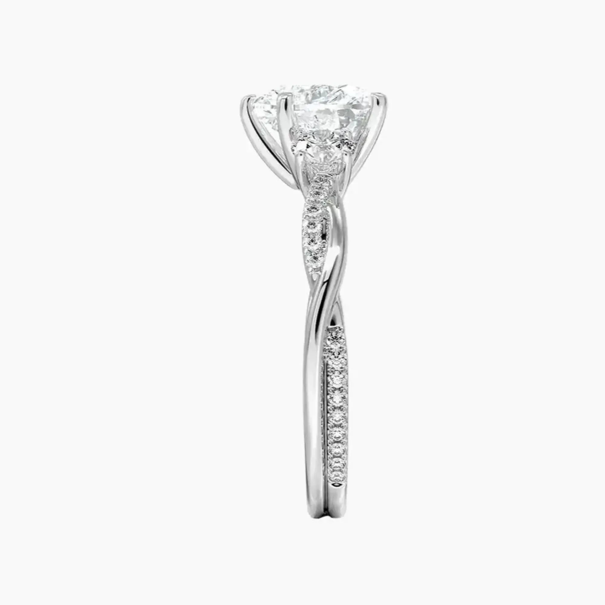 OBSER614 - Calista Three Stone Heart Twisted engagement ring setting view 3