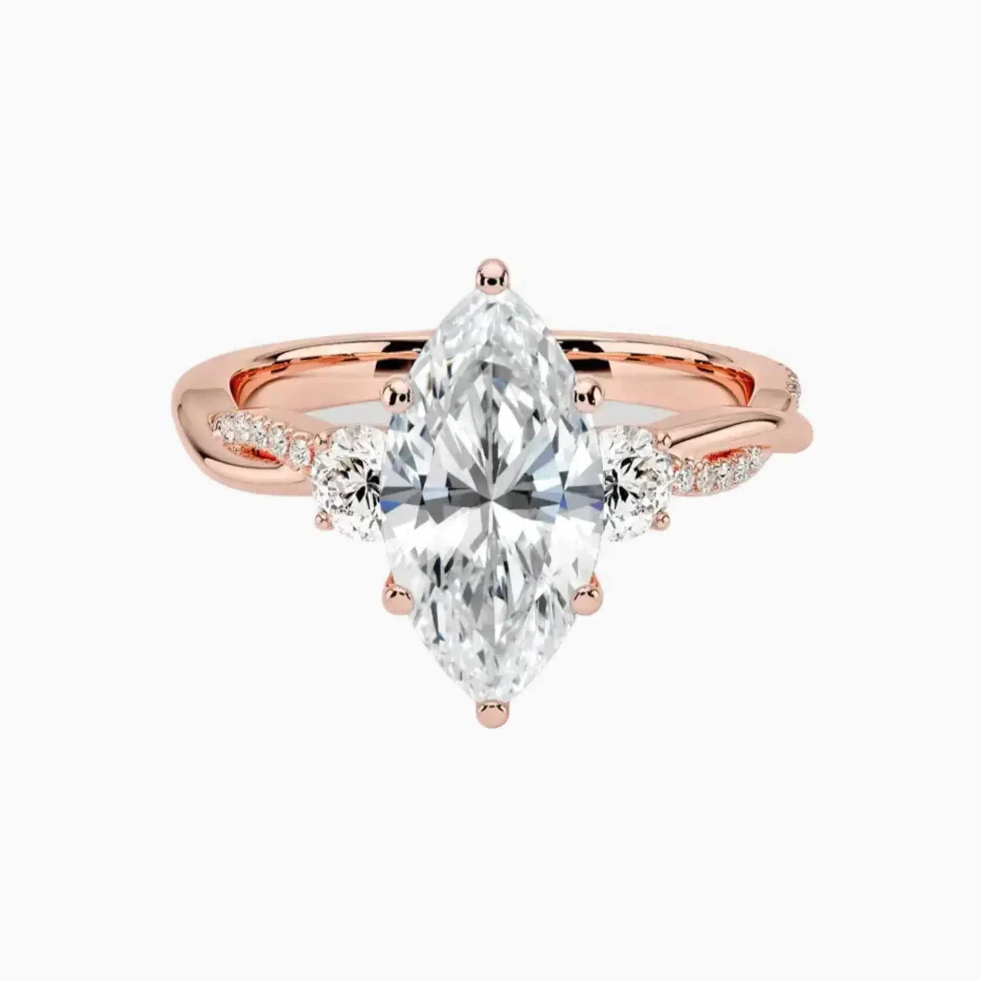 OBSER105 - Calista Three Stone Marquise Twisted engagement ring setting view 4