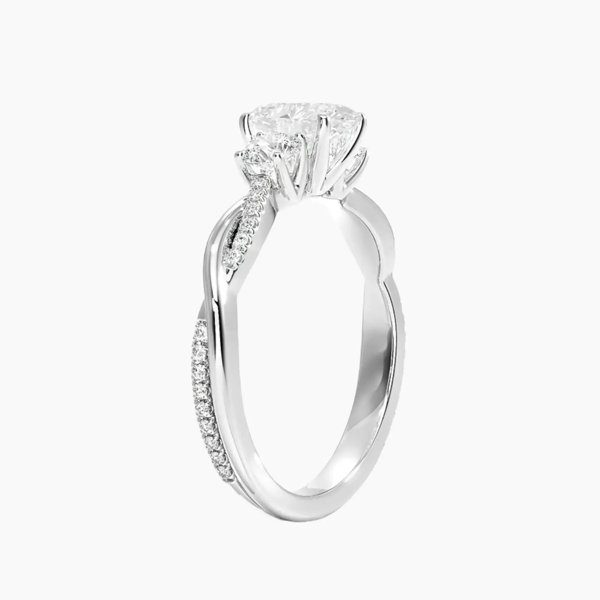 OBSER037 - Calista Three Stone Oval Twisted engagement ring setting view 2