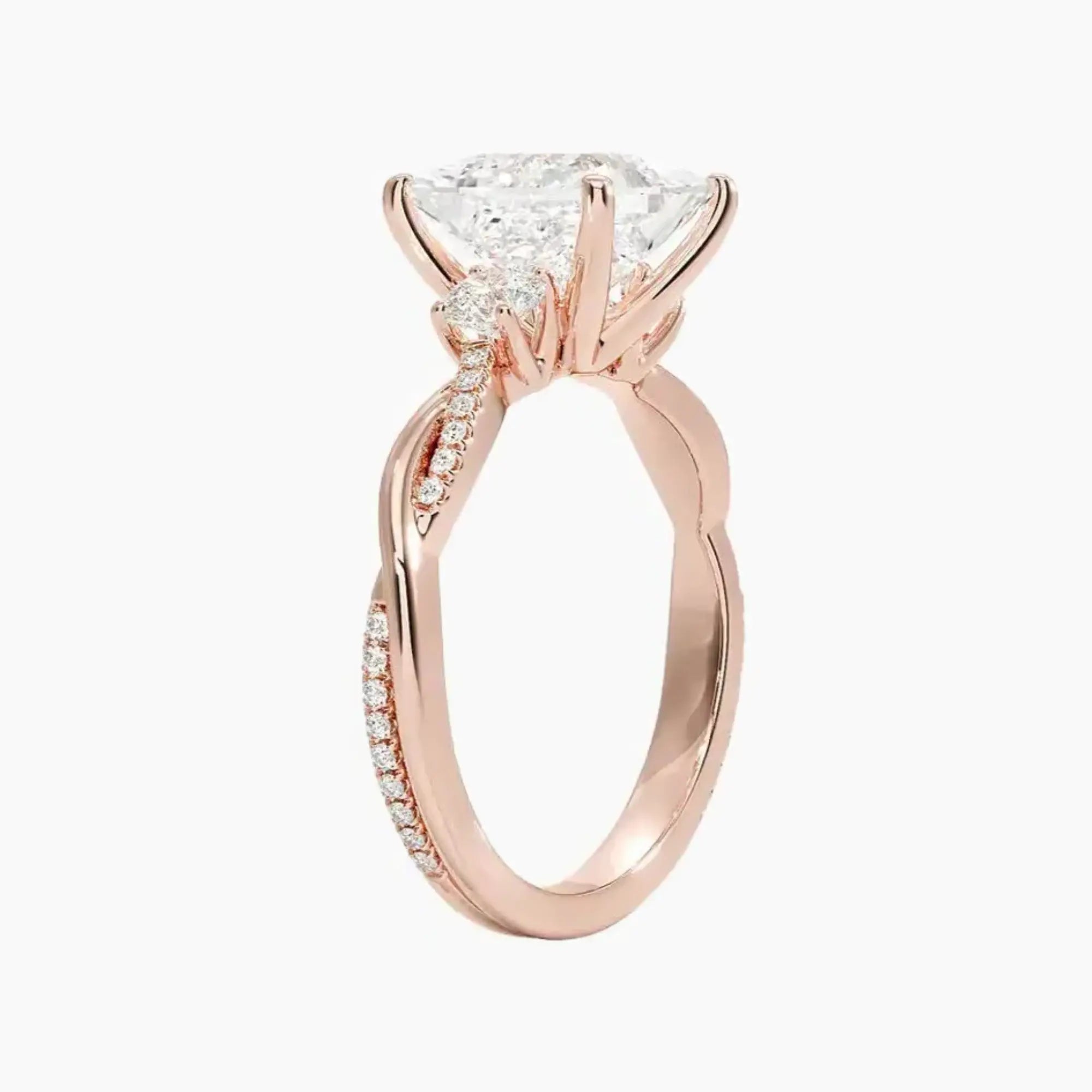 OBSER618 - Calista Three Stone Princess Twisted engagement ring setting view 5