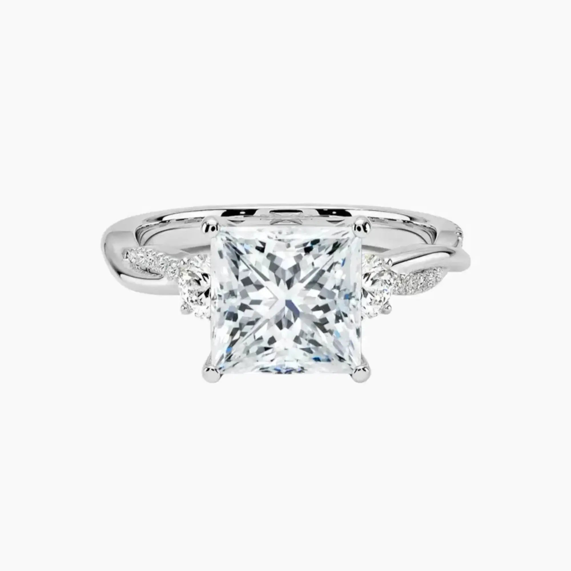 OBSER618 - Calista Three Stone Princess Twisted engagement ring setting view 1