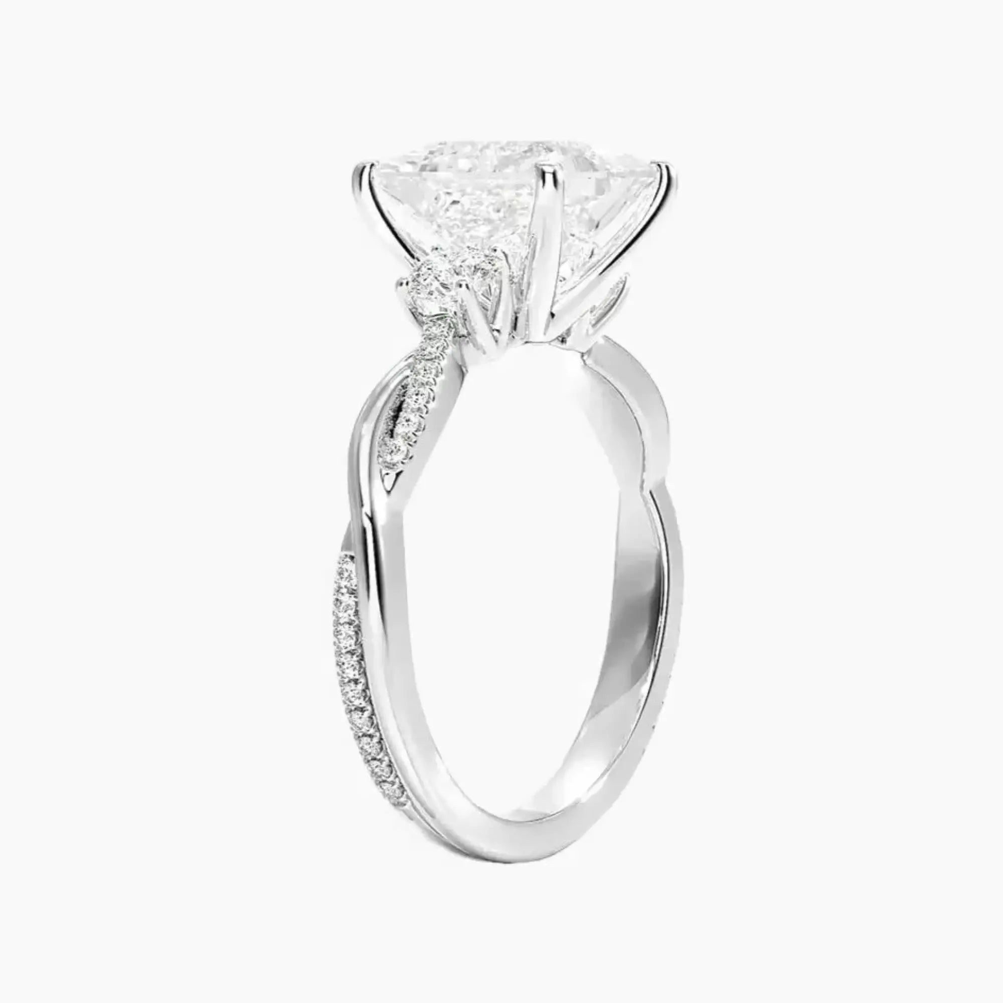 OBSER618 - Calista Three Stone Princess Twisted engagement ring setting view 2