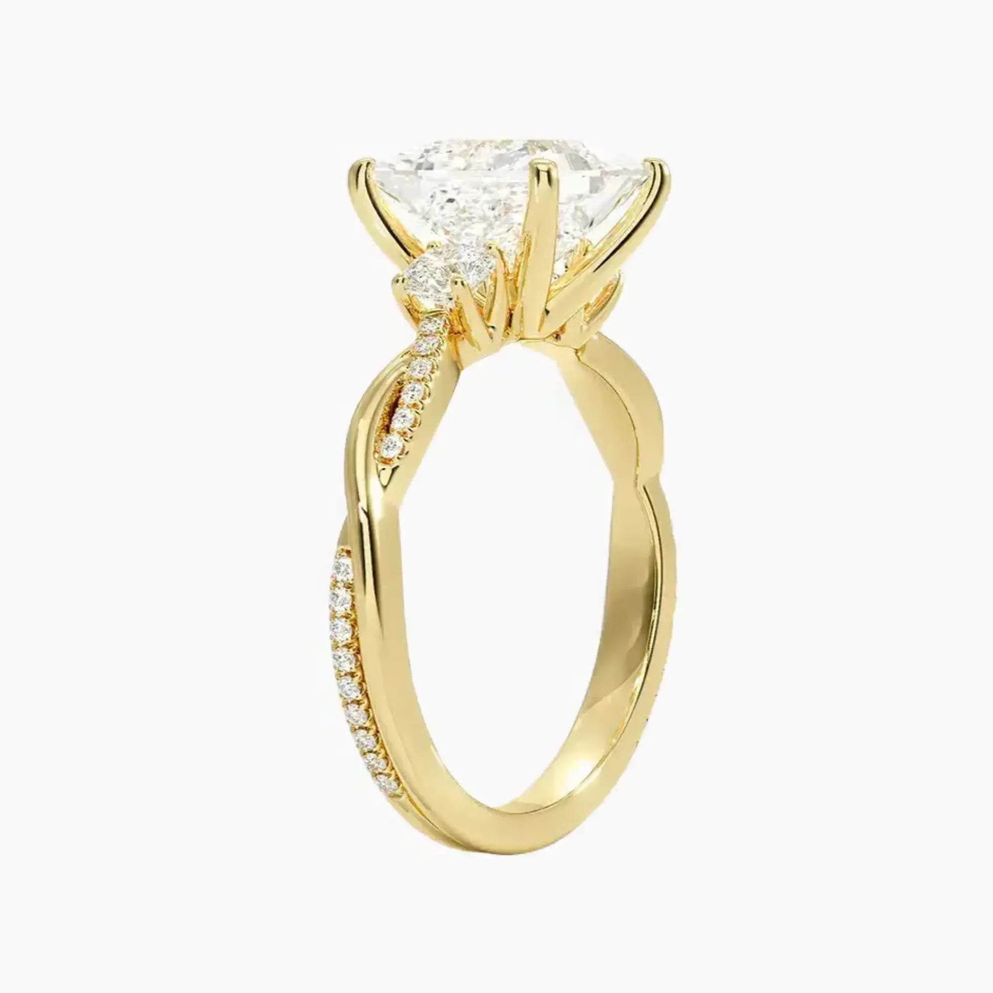 OBSER618 - Calista Three Stone Princess Twisted engagement ring setting view 8