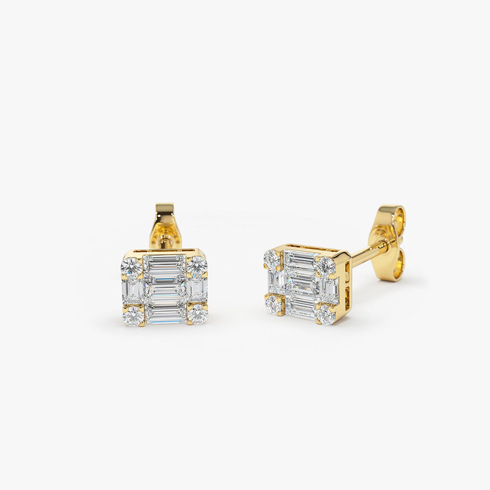 OBFJ1981 - 14k Mini Illusion Setting Baguette Studs 6