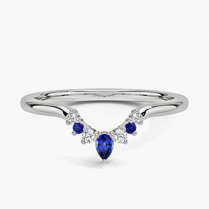 Lunette Lab Grown Sapphire and Diamond Contoured Wedding Band Ring - LR39 - Roselle Jewelry