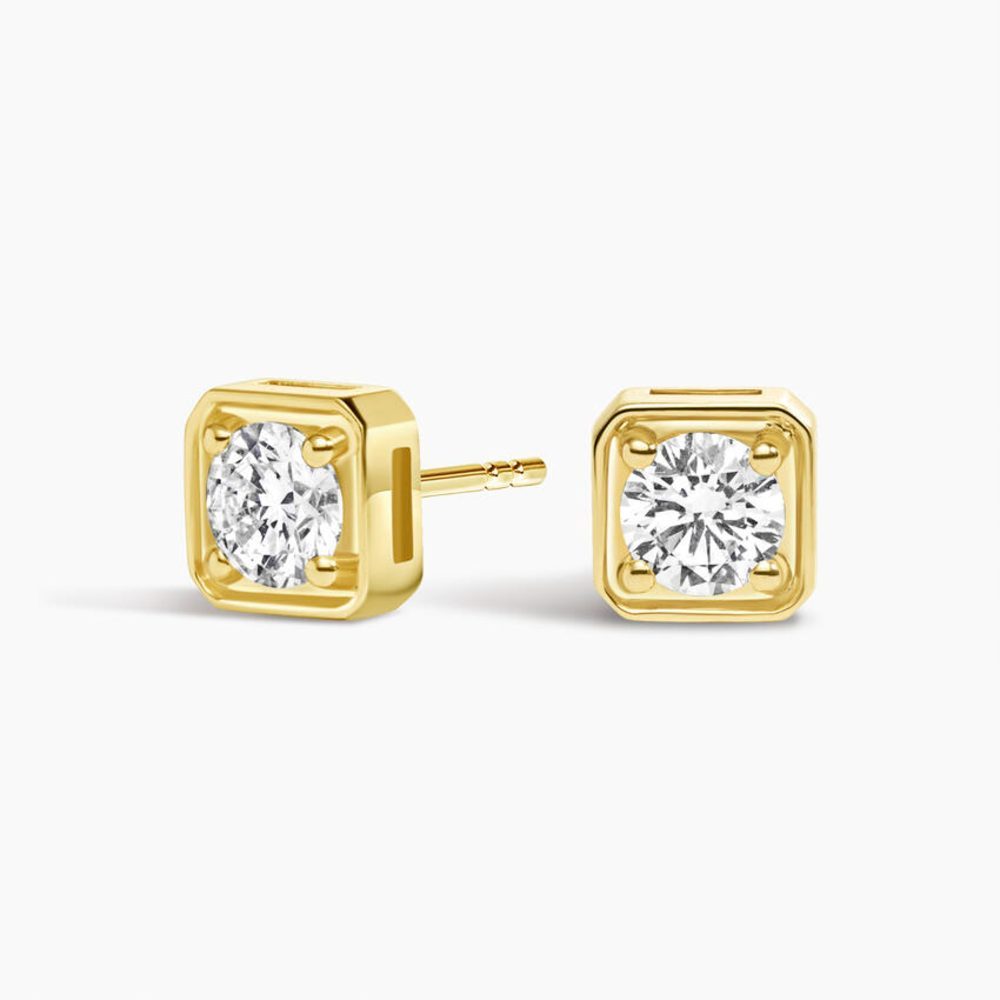 LE0500 - Round Lab Diamond Square Frame Stud Earrings