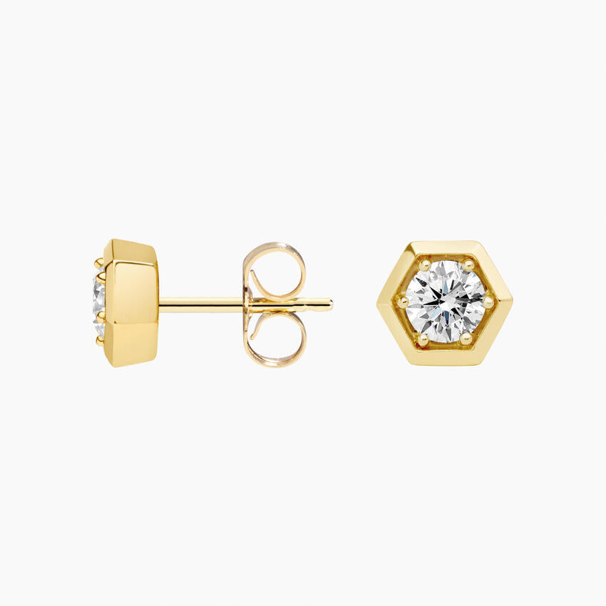LE11437 - Hexagon Bezel Lab Diamond Stud Earrings 0.50 CTW