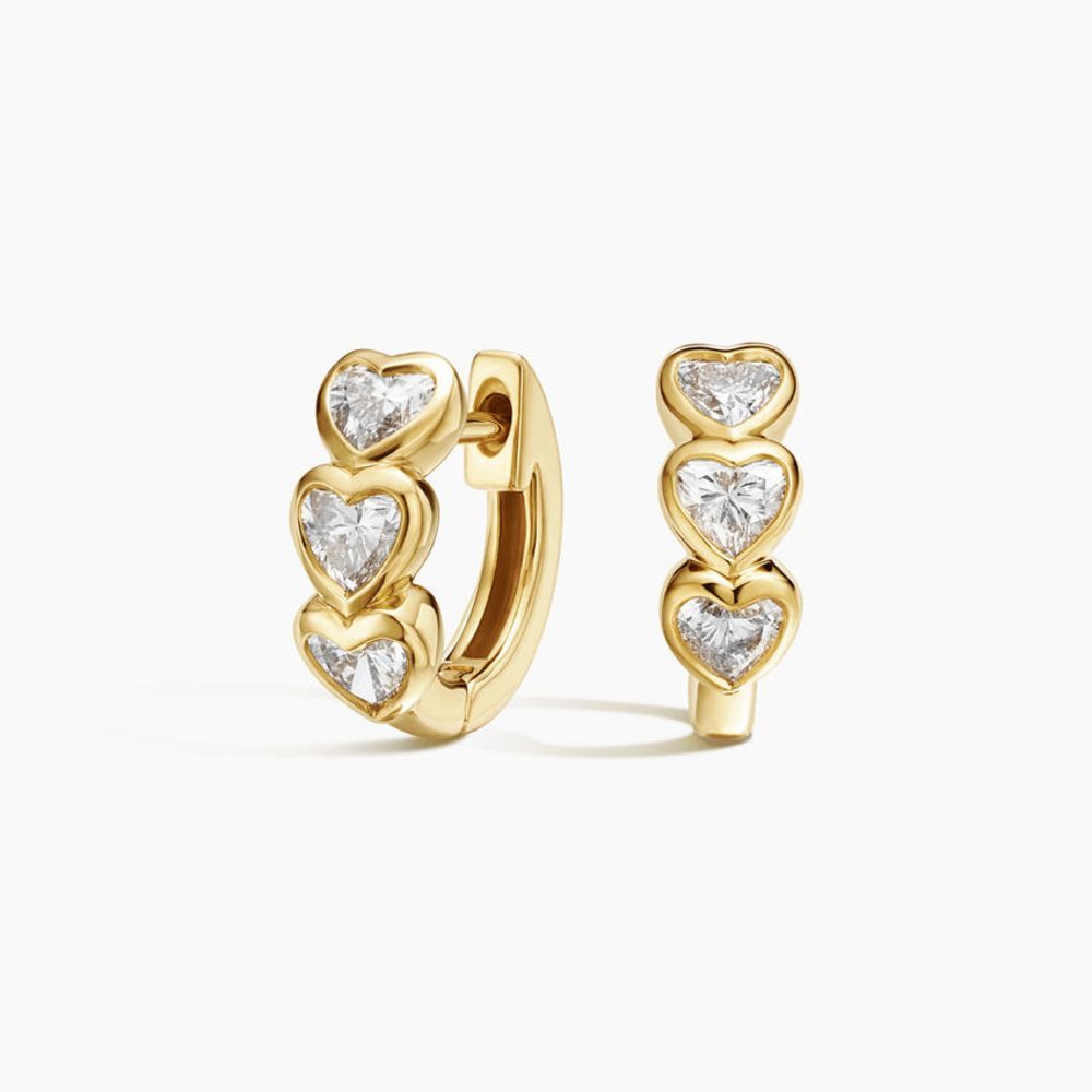 LE0573 - Bezel Set Heart Lab Diamond Huggie Hoop Earrings