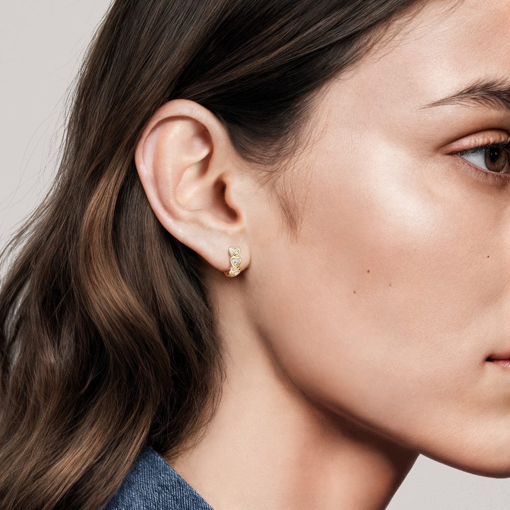 LE0573 - Bezel Set Heart Lab Diamond Huggie Hoop Earrings