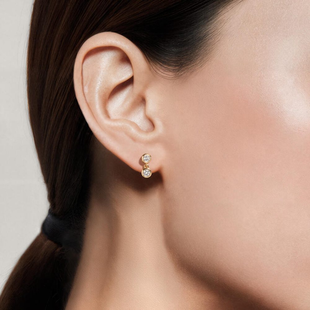 LE738 - Dua Round Lab Diamond Bezel Drop Earrings 0.4CTW