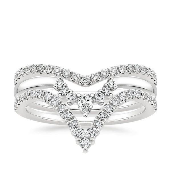 Crown Diamond Stack Wedding Band Ring - LR118
