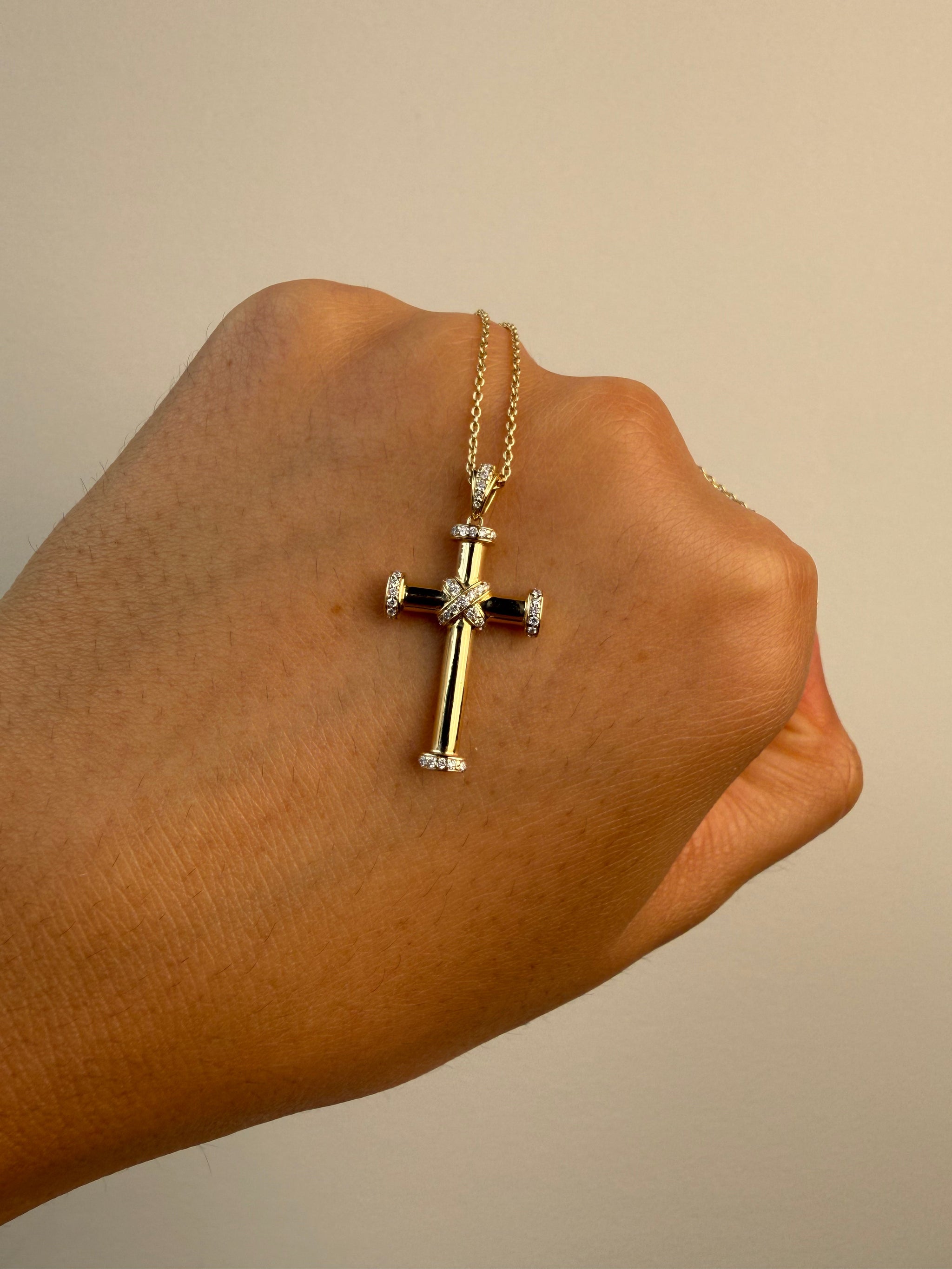 OBFJ0043 - 14K Gold Contemporary Diamond Cross Necklace 3