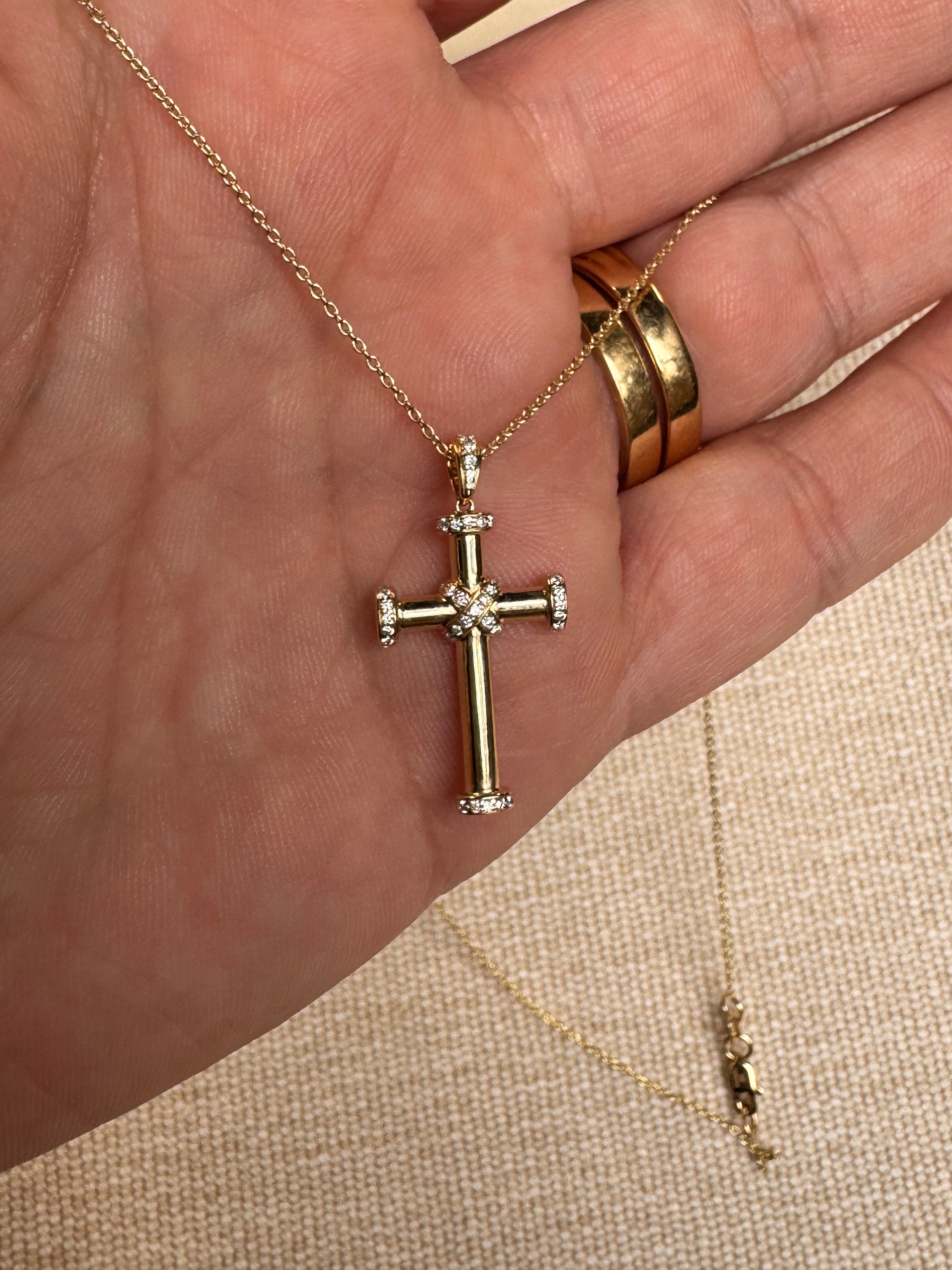 OBFJ0043 - 14K Gold Contemporary Diamond Cross Necklace 2
