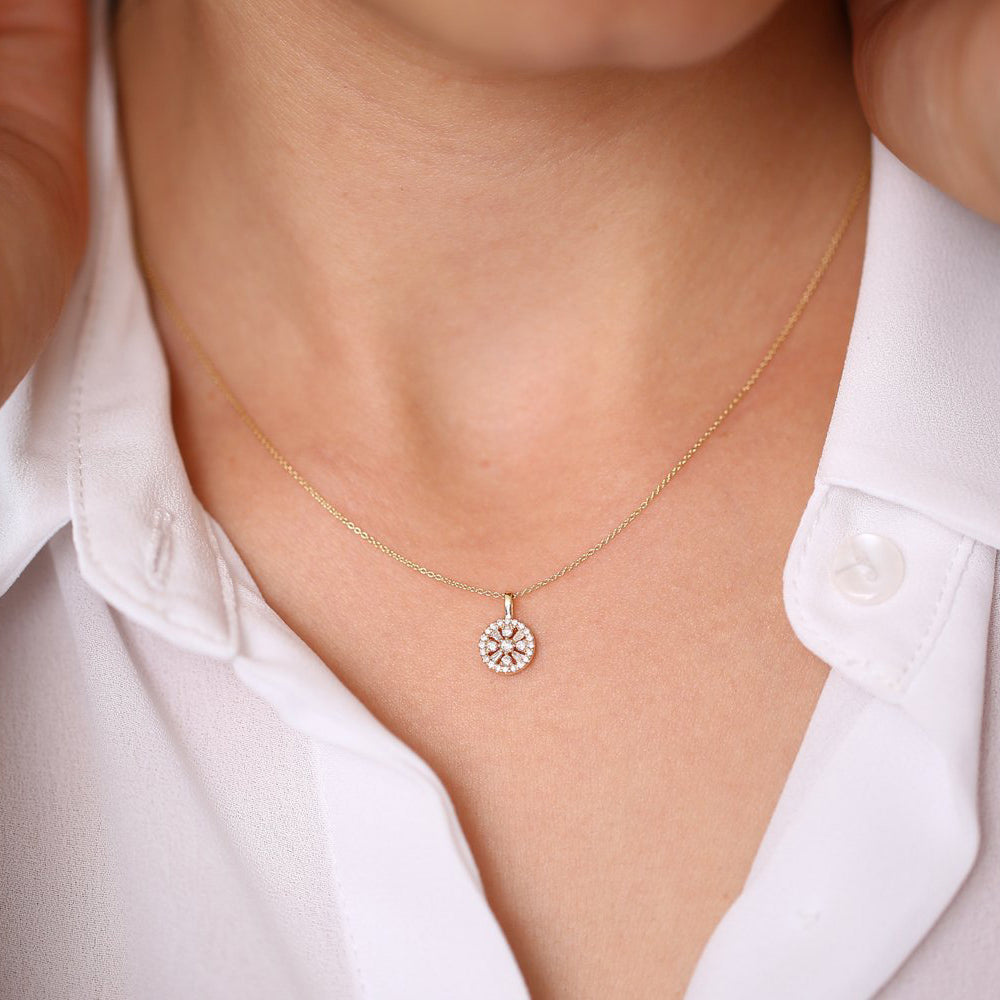 OBFJ0123 - 14K Rose Baguette and Round Diamond Charm Necklace 3