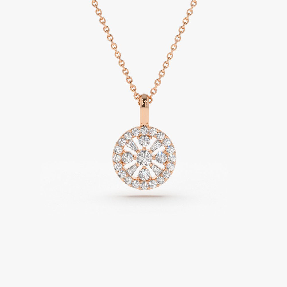 OBFJ0123 - 14K Rose Baguette and Round Diamond Charm Necklace 1