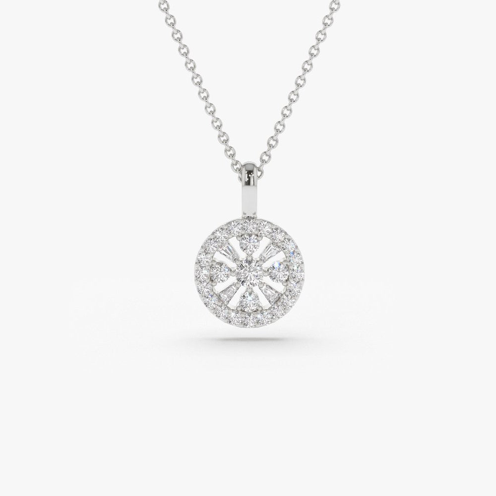 OBFJ1967 - Baguette and Round Diamond Charm Necklace necklace in selectable metal and diamond options - Roselle Jewelry view 5
