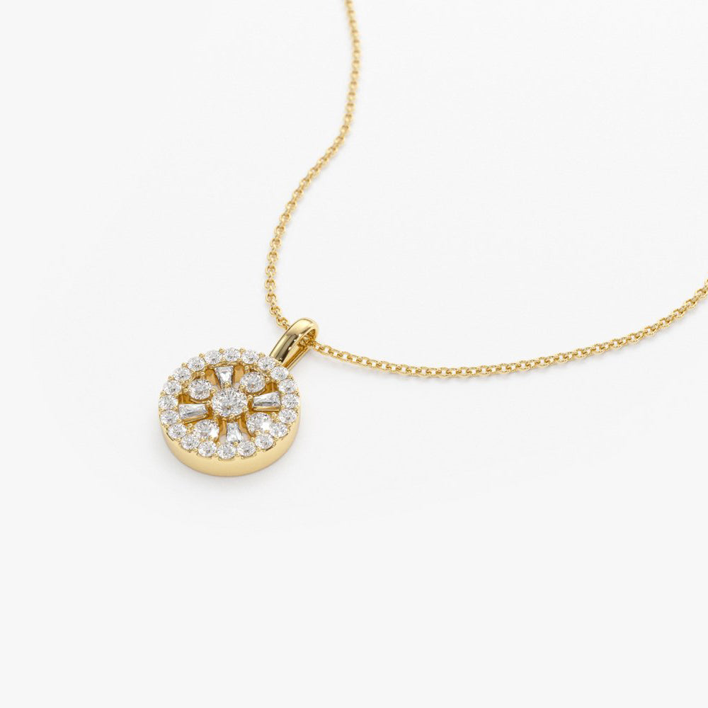 OBFJ1967 - Baguette and Round Diamond Charm Necklace necklace in selectable metal and diamond options - Roselle Jewelry view 6