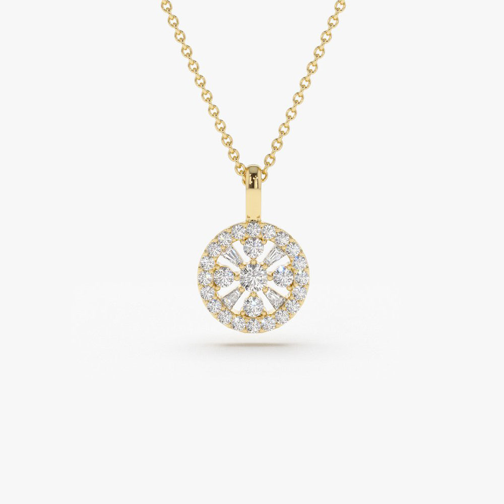 OBFJ1967 - Baguette and Round Diamond Charm Necklace necklace in selectable metal and diamond options - Roselle Jewelry view 1