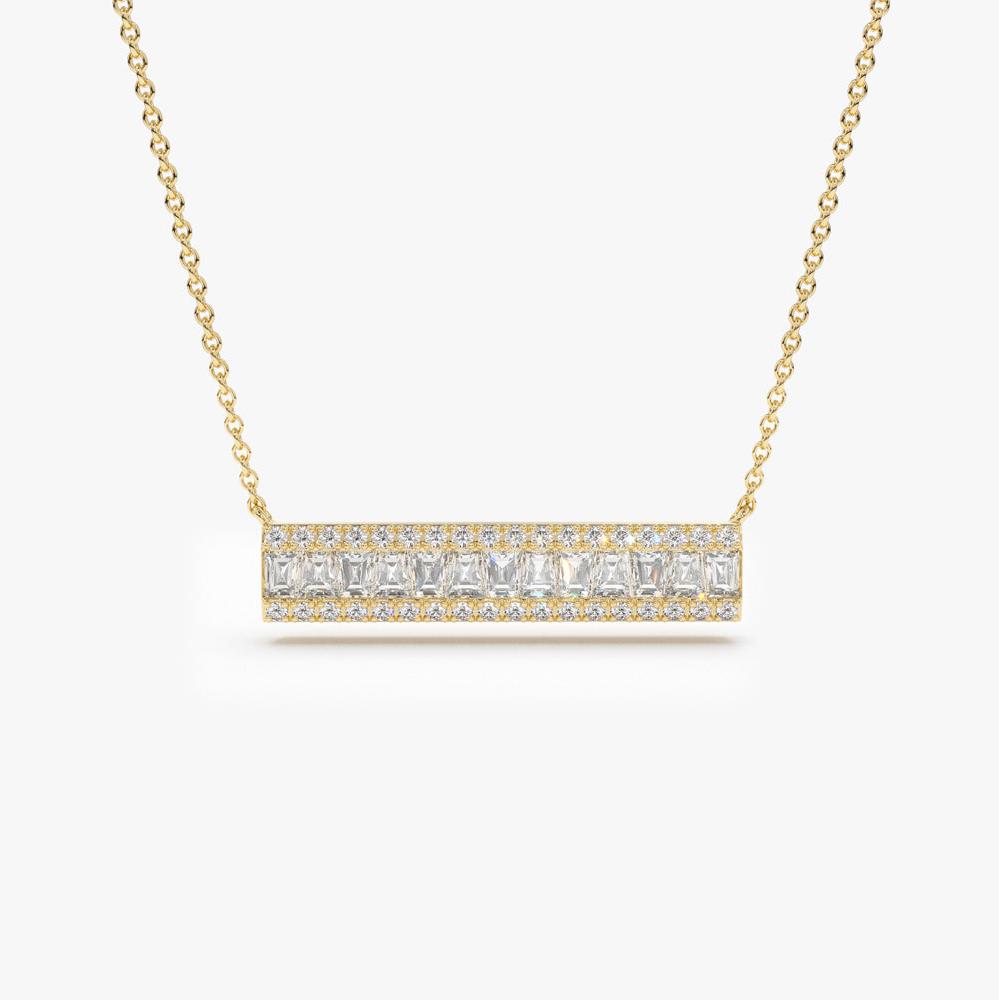 OBFJ1966 - Baguette Diamond Horizontal Necklace necklace in selectable metal and diamond options - Roselle Jewelry view 1