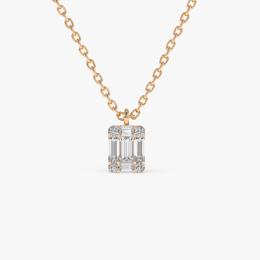 OBFJ2012 - Baguette & Round Diamond Charm Pendant necklace in selectable metal and diamond options - Roselle Jewelry view 5