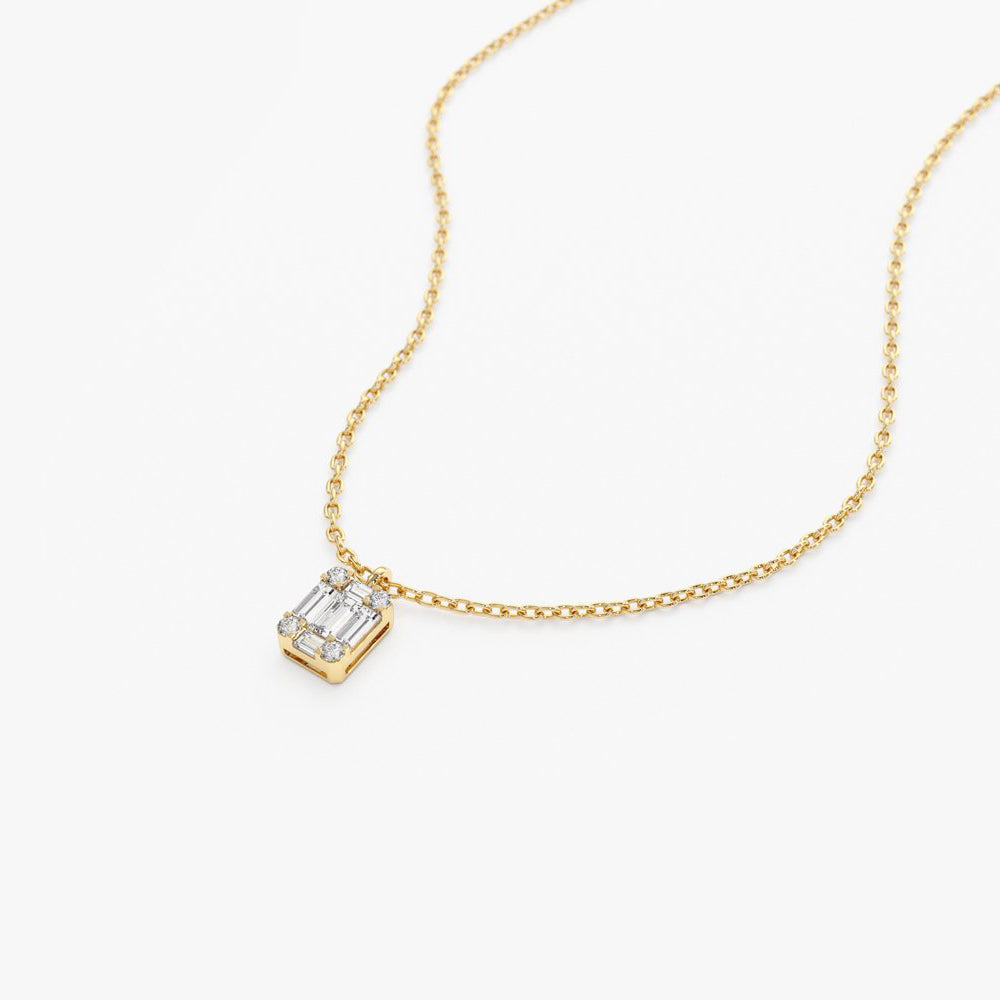 OBFJ2012 - Baguette & Round Diamond Charm Pendant necklace in selectable metal and diamond options - Roselle Jewelry view 7