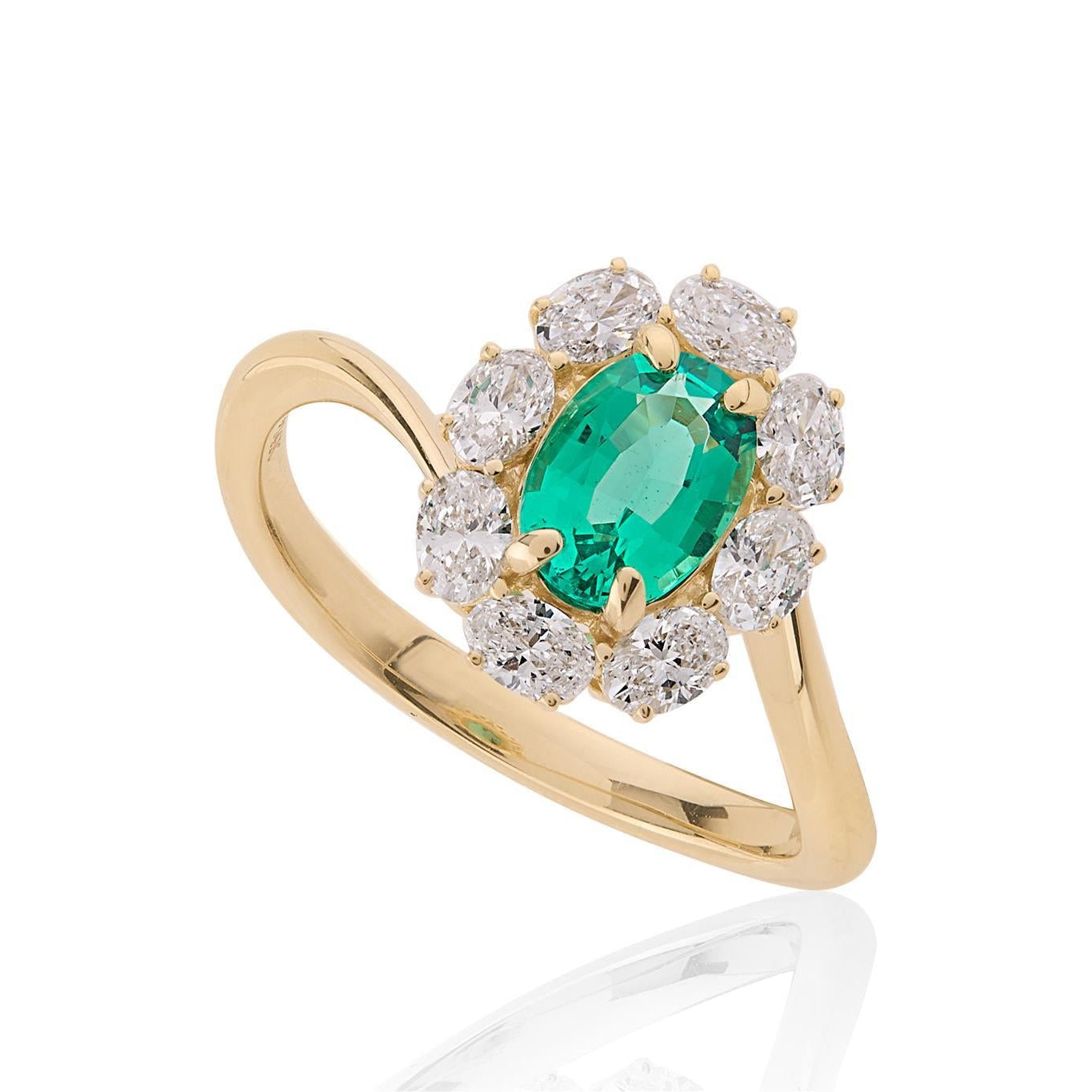 OBFJ0083 - 14K Gold Lab Grown Oval Halo Emerald Engagement Ring 1