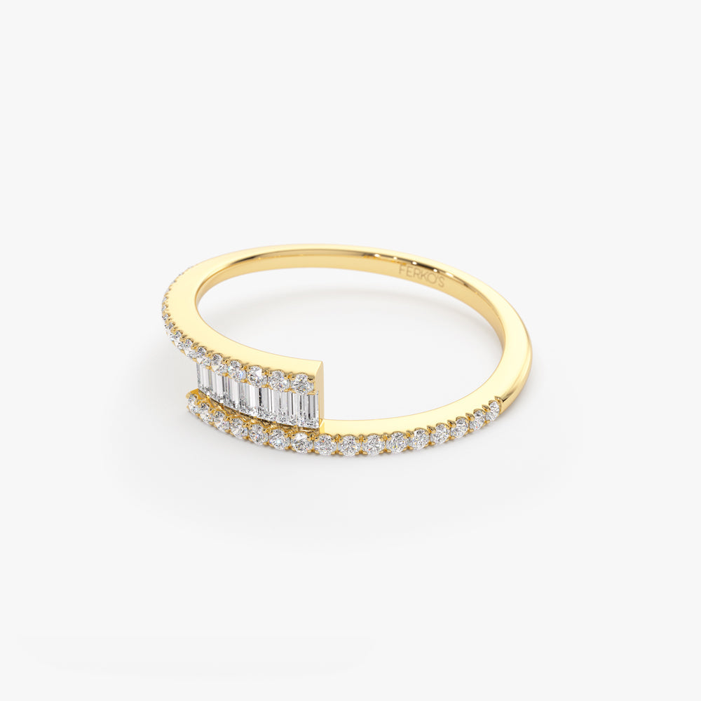 OBFJ1041 - 14k Cross Over Baguette Diamond Ring with Pave Diamonds 7