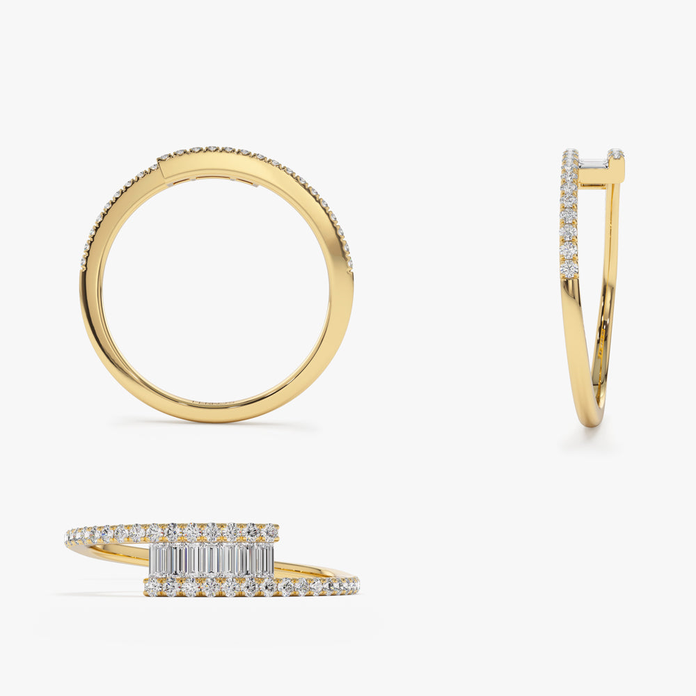 OBFJ1041 - 14k Cross Over Baguette Diamond Ring with Pave Diamonds 8
