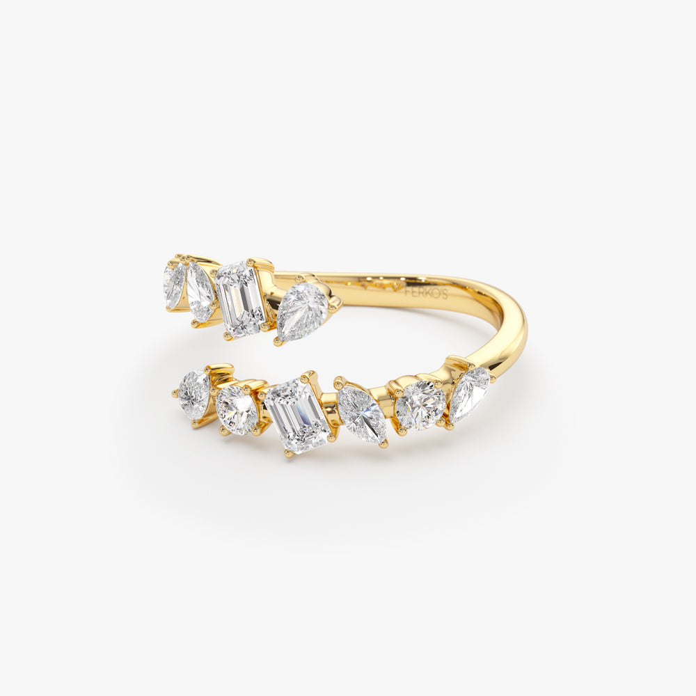 OBFJ2191 - 14K Solid Gold Cross Over Mix Diamond Ring 8
