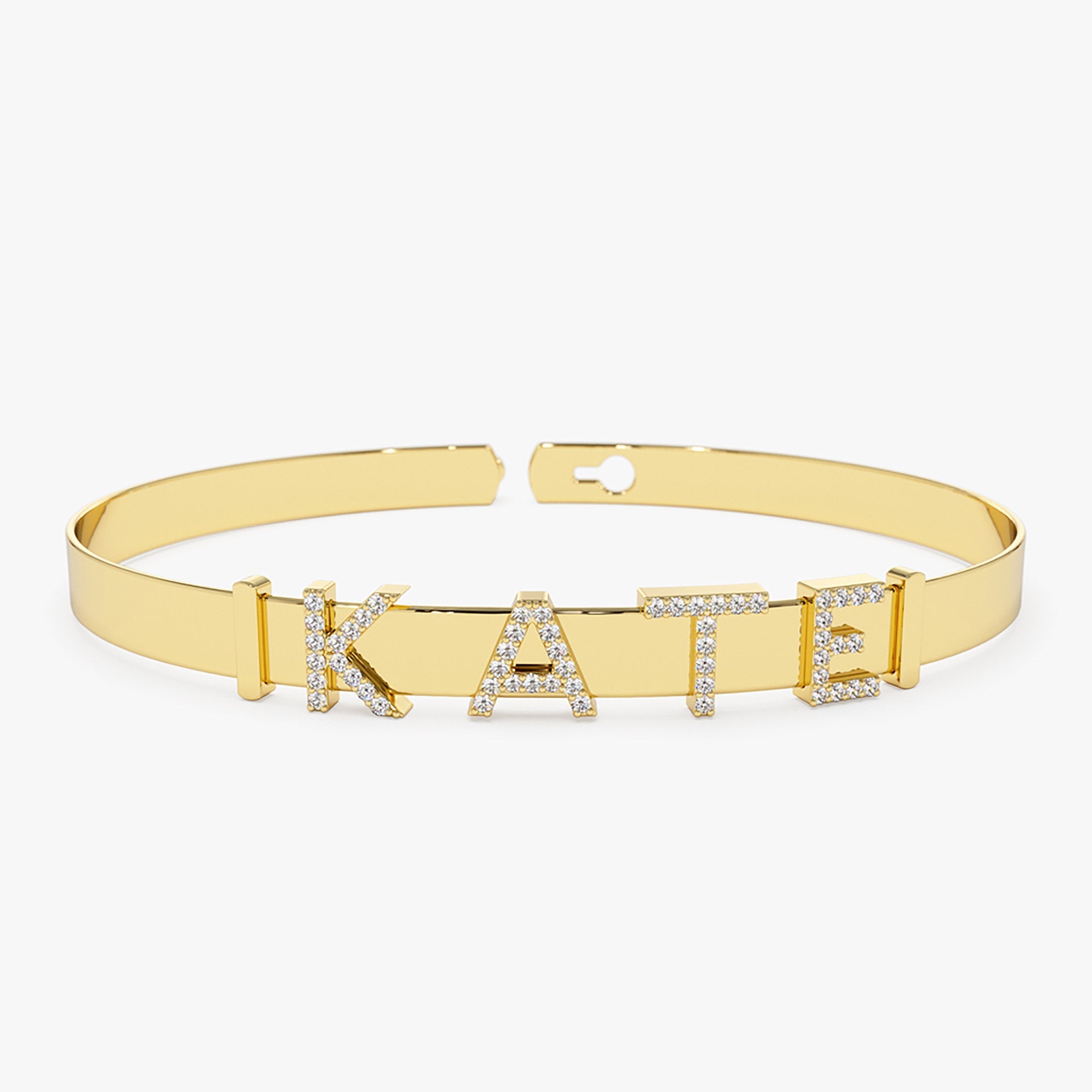 OBFJ2195 - 5MM Sliding Diamond Initials Bangle bracelets in selectable metal and diamond options - Roselle Jewelry view 1