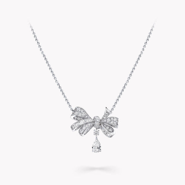 Bow With Pear Diamond Necklace - SN008