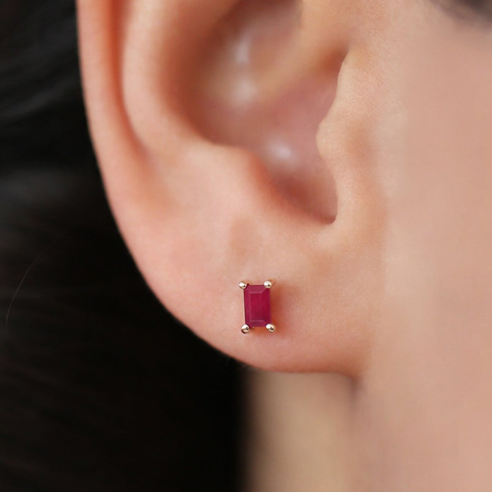 OBFJ1688 - 14K Gold Baguette Ruby Earrings 2