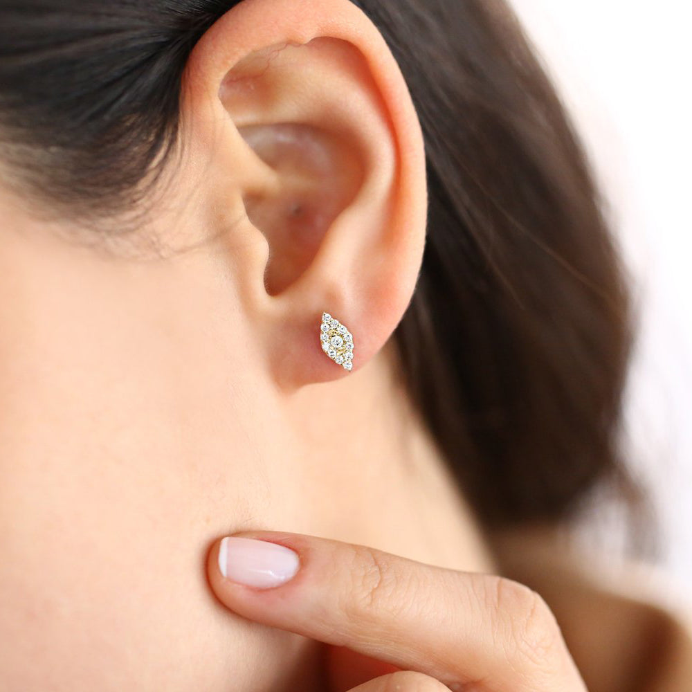 OBFJ1656 - 14K Gold Evil Eye Diamond Studs 2