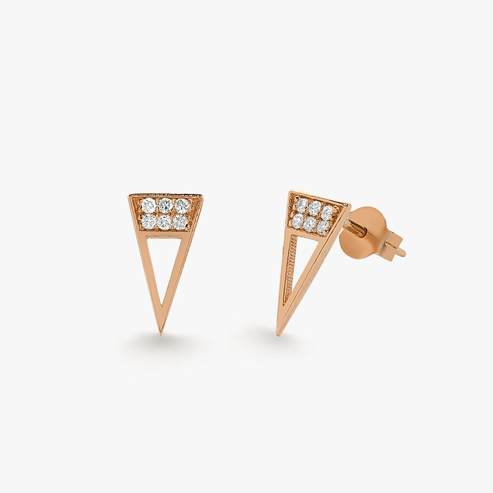 OBFJ1655 - 14K Gold Elongated Triangle Earrings with Micro Pave Diamonds 3