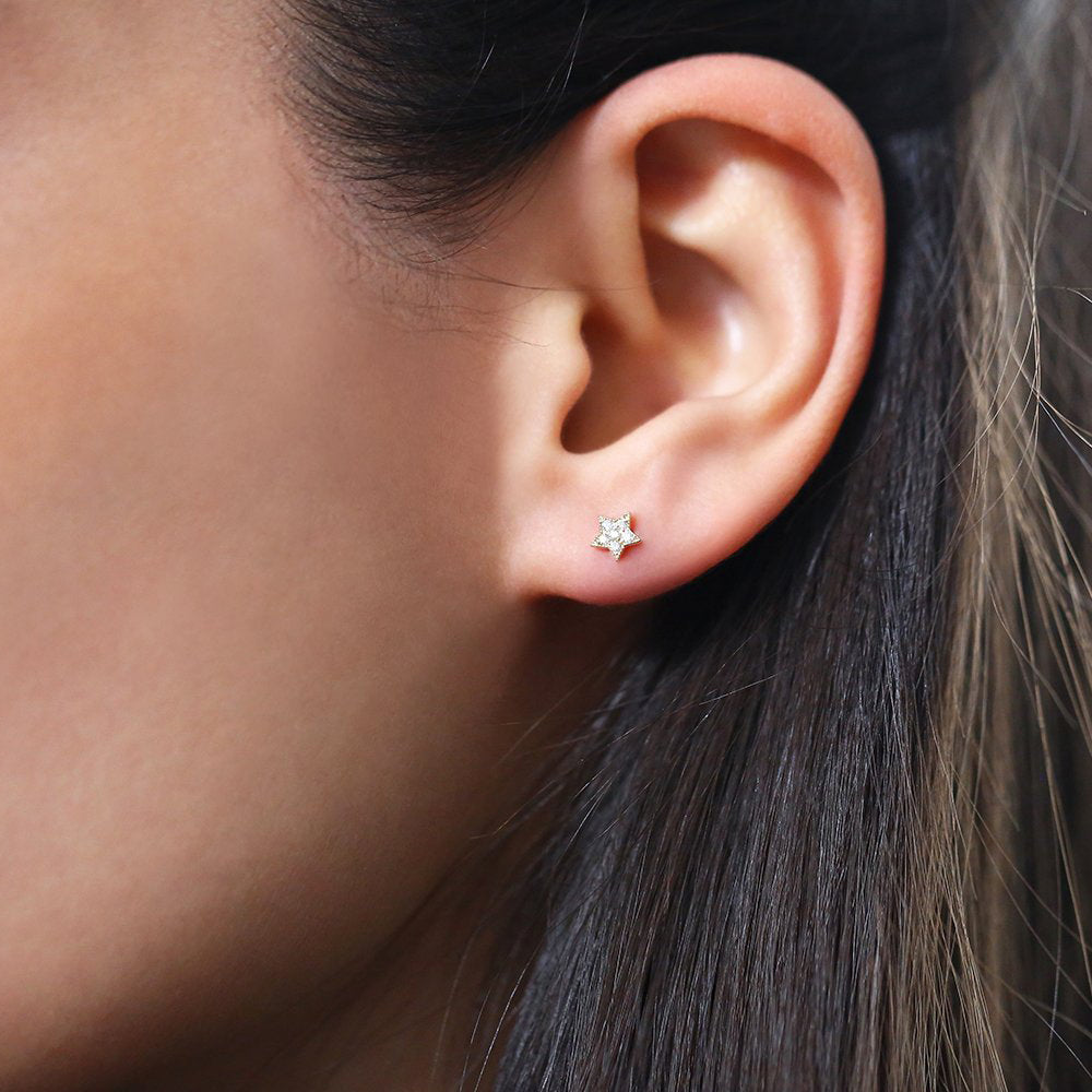 OBFJ0127 - 14K Rose Gold Tiny Diamond Star Studs 2