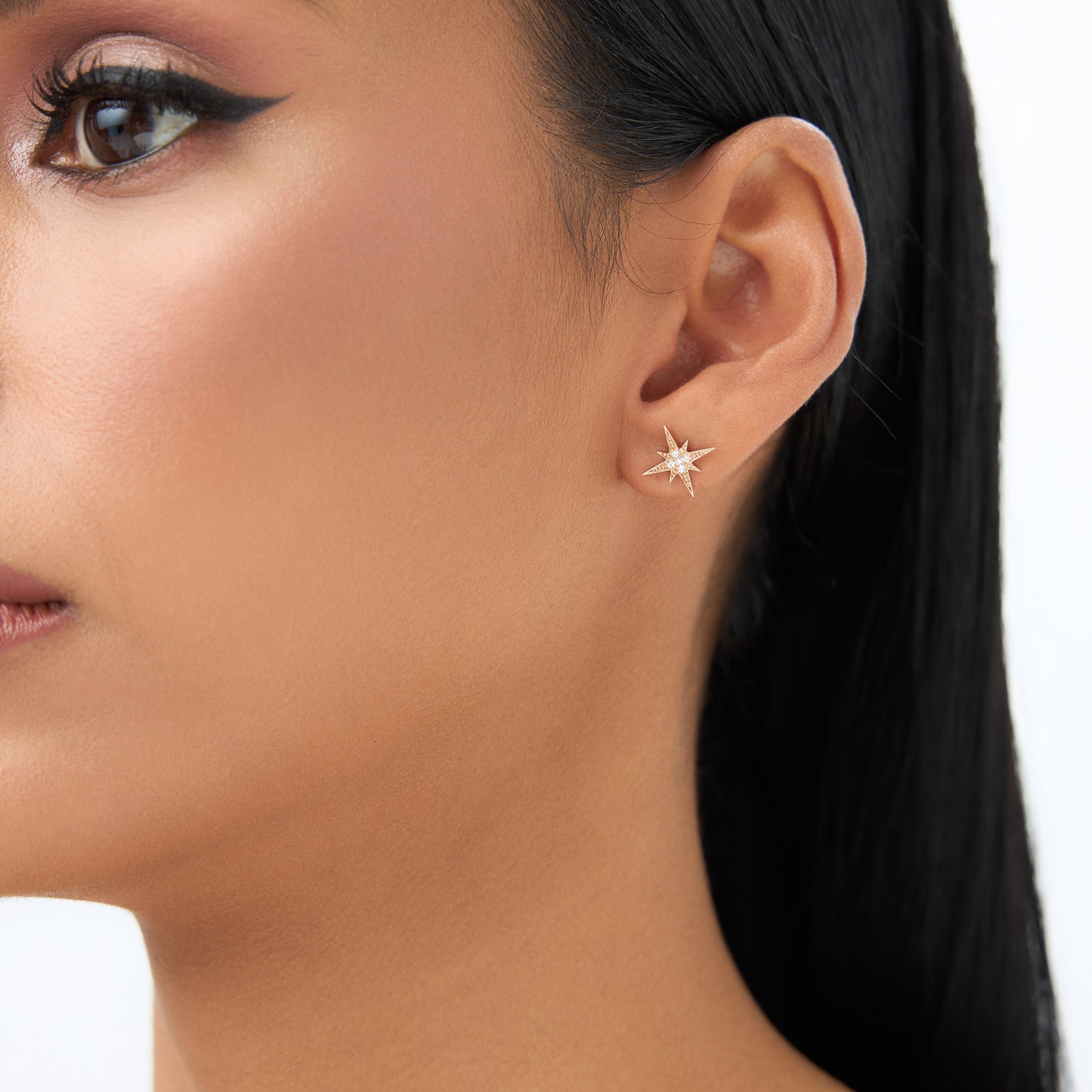 OBFJ0129 - 14K Rose Gold Starburst Diamond Earrings 4