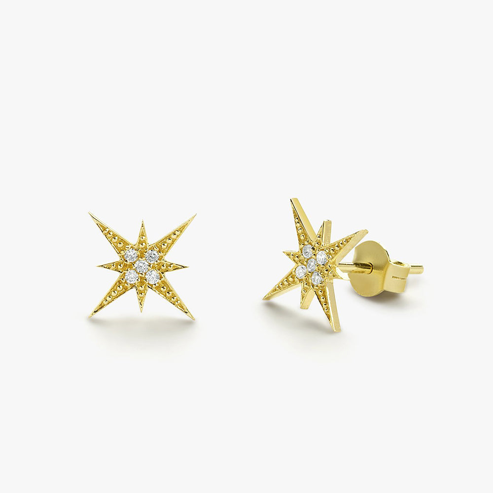 OBFJ1623 - 14K Gold Starburst Diamond Earrings 1